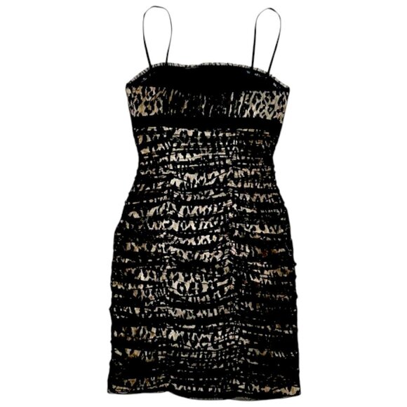 Di Hera Silk Elegant Leopard Print Spaghetti Strap Ruched Bodycon Mini Dress 2 - Picture 8 of 10